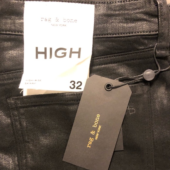NWT RAG & BONE NINA BLACK COATED LEATHER LOOK HIGH RISE SKINNY JEANS SIZE 32 - Picture 6 of 7